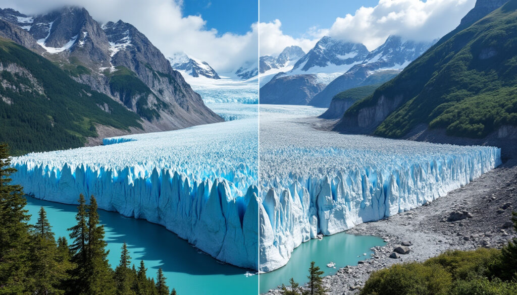 découvrez l'évolution spectaculaire du glacier de la mer de glace à travers des images avant-après révélant ses changements impressionnants au fil du temps.